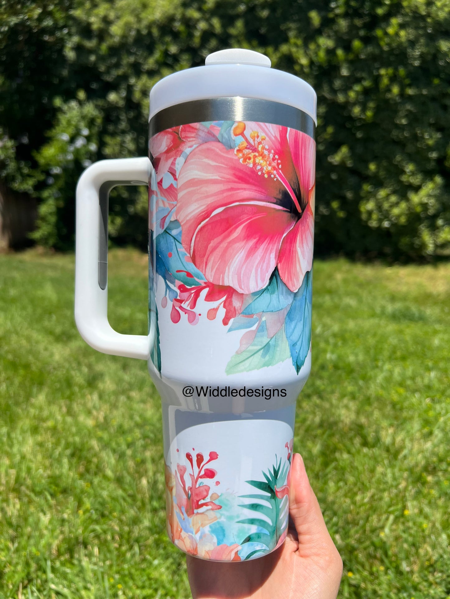 40oz bright floral wrap design double insulated metal tumbler with handle