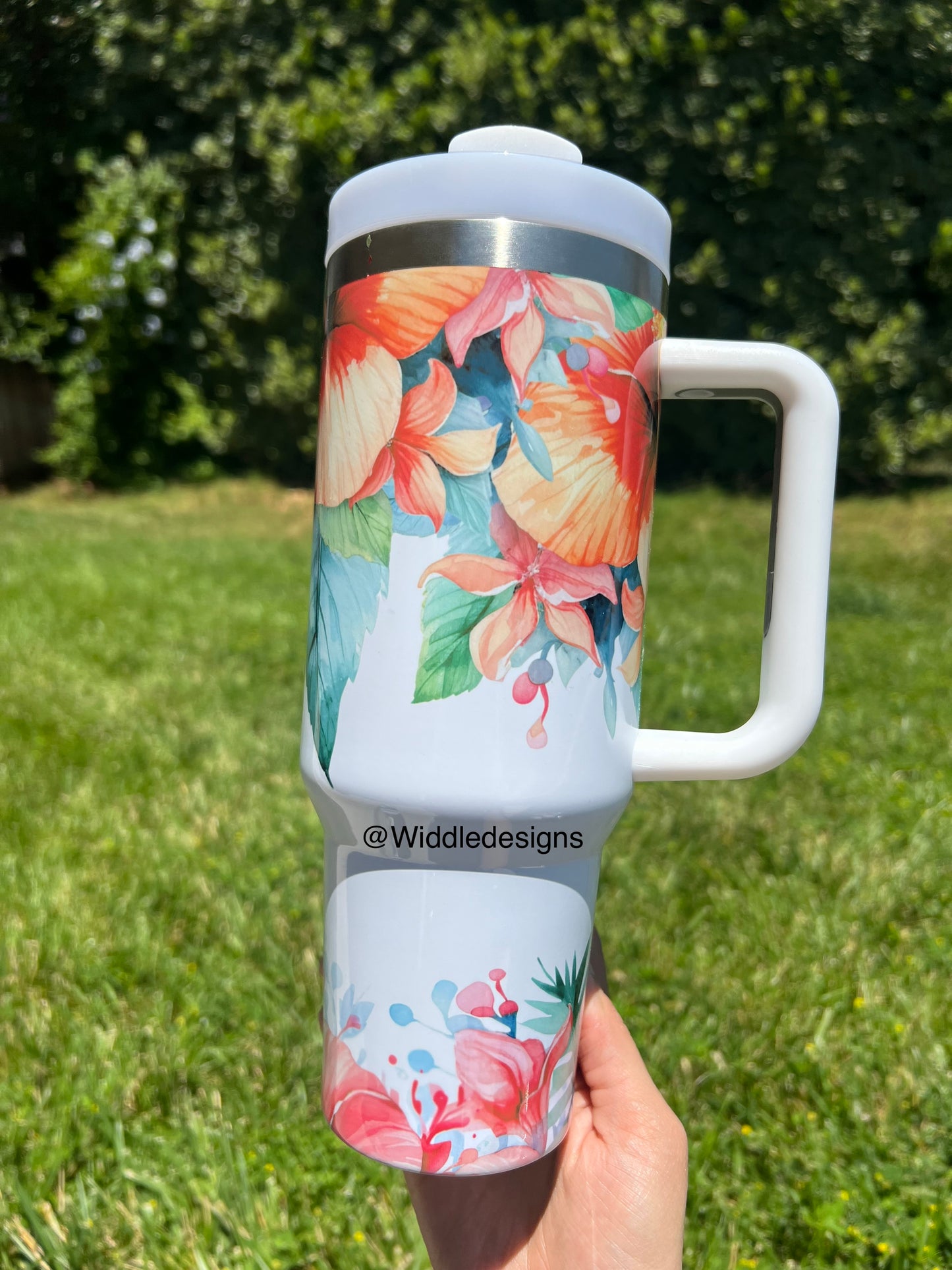 40oz bright floral wrap design double insulated metal tumbler with handle