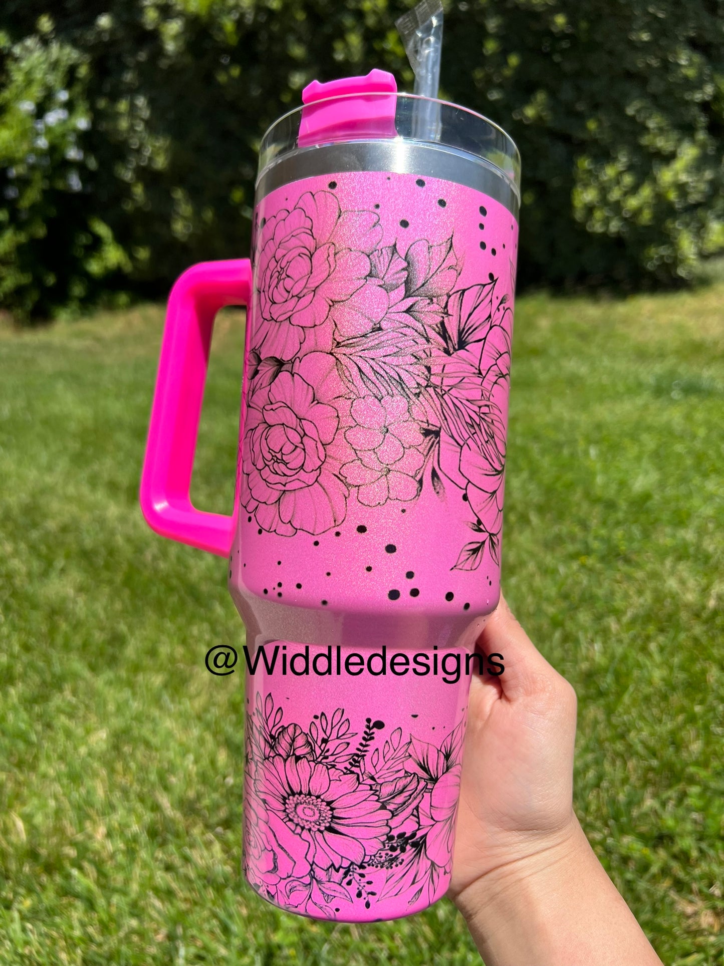 40oz Floral shimmer double insulated tumbler with handle