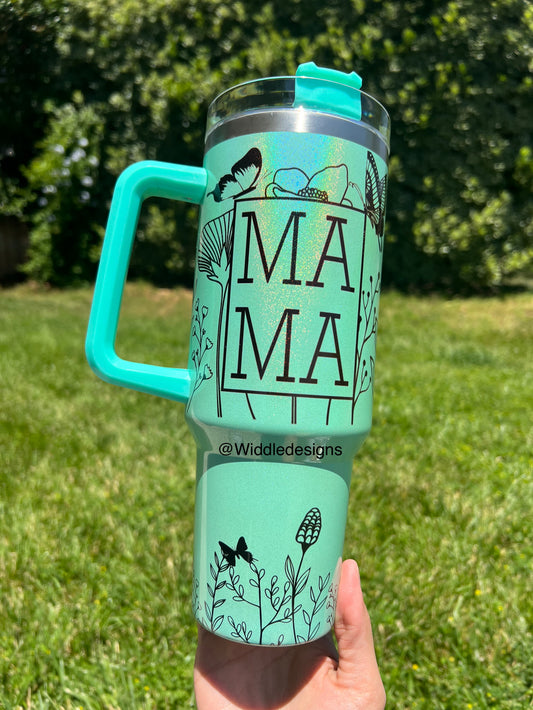 40oz Floral Mama double insulated metal tumbler with handle