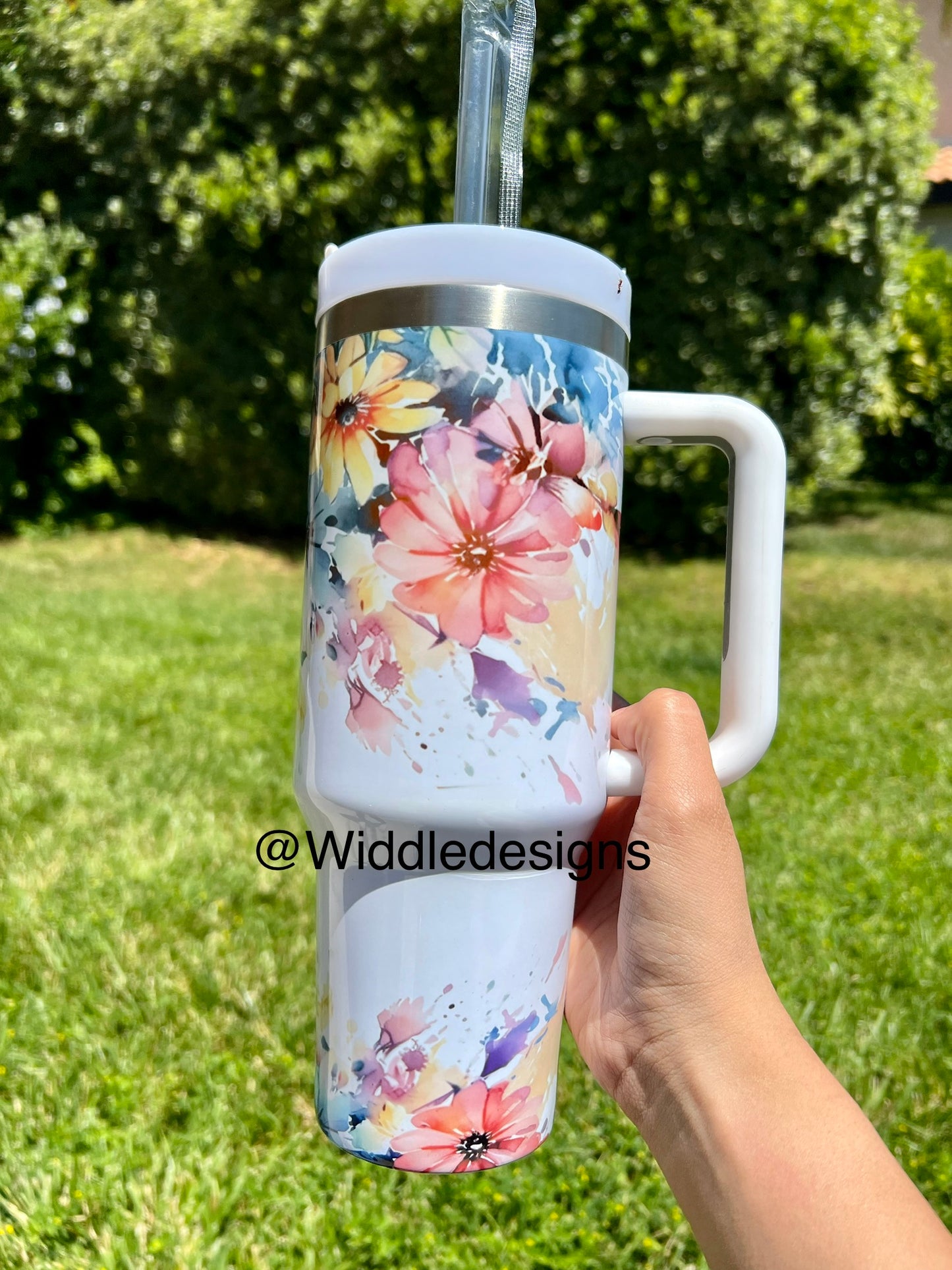 40oz Floral double insulated metal tumbler with handle