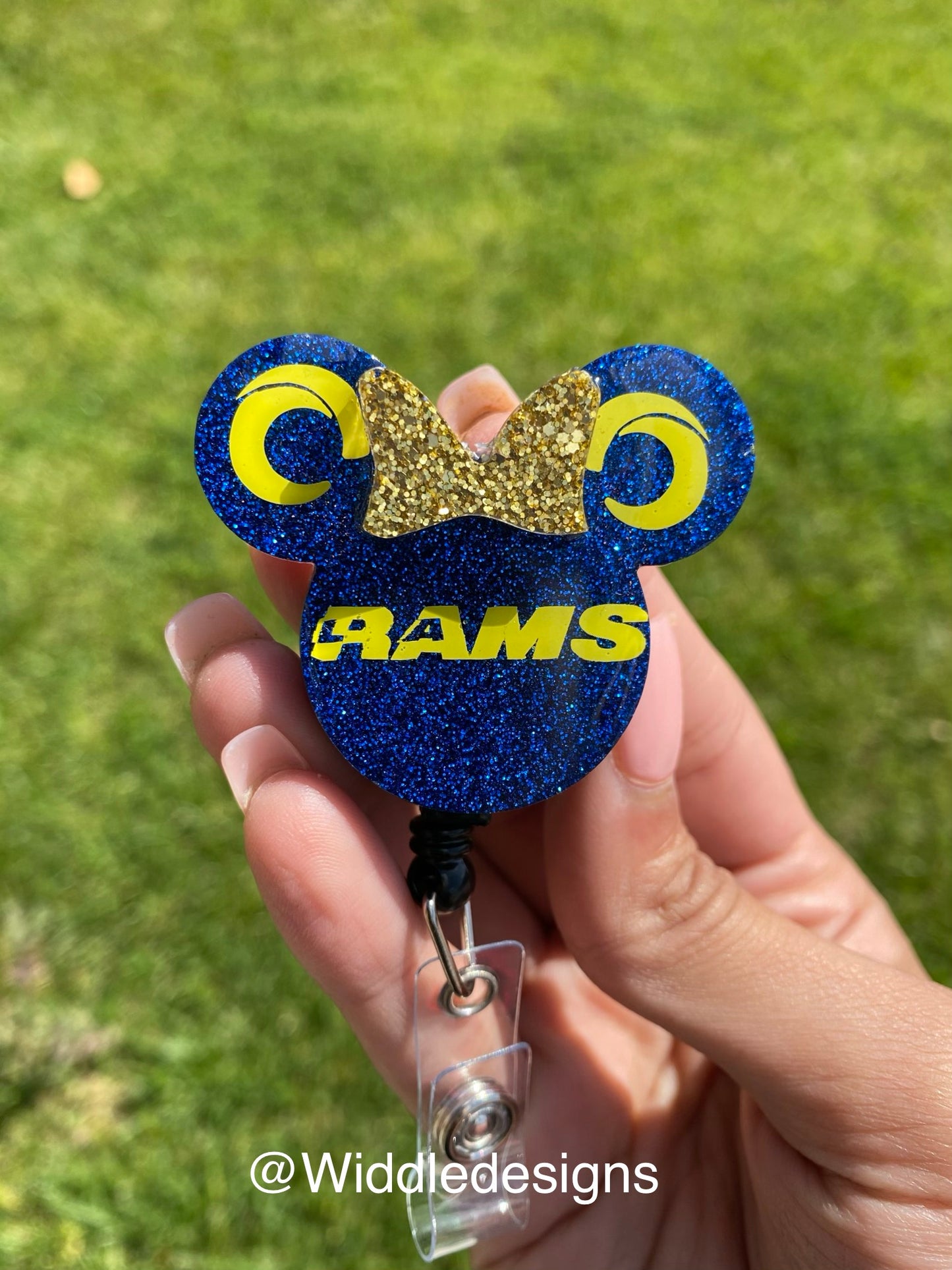 Sports Los Angeles football mouse head custom keychain, personalized frontline badge reel holder