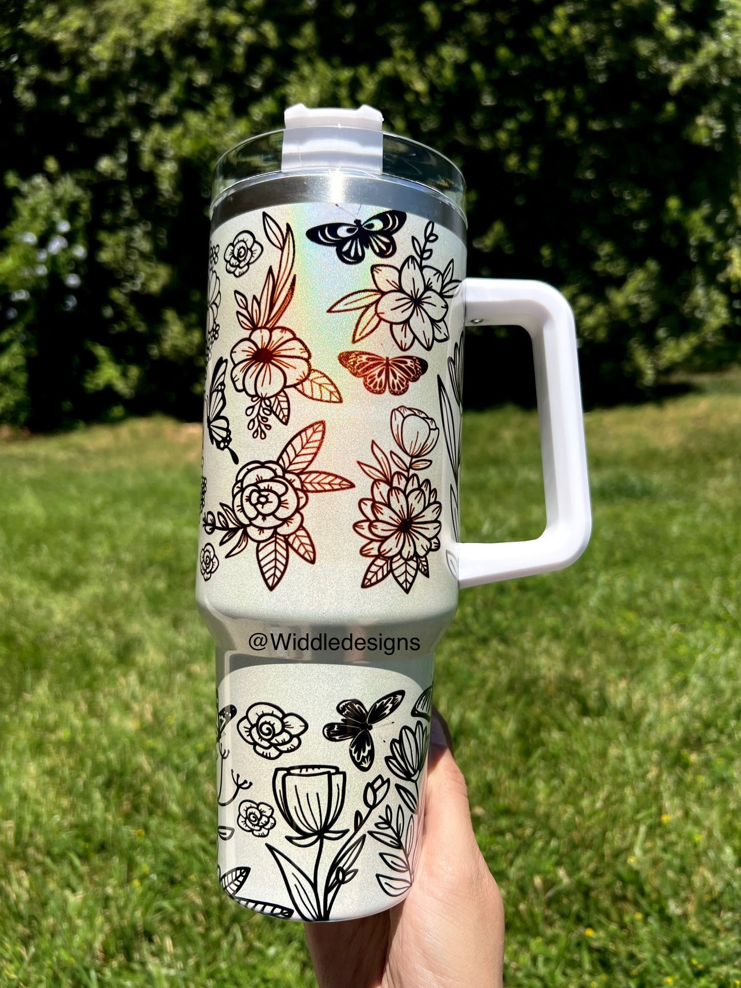 40oz floral skeleton wrap double insulated metal tumbler with handle