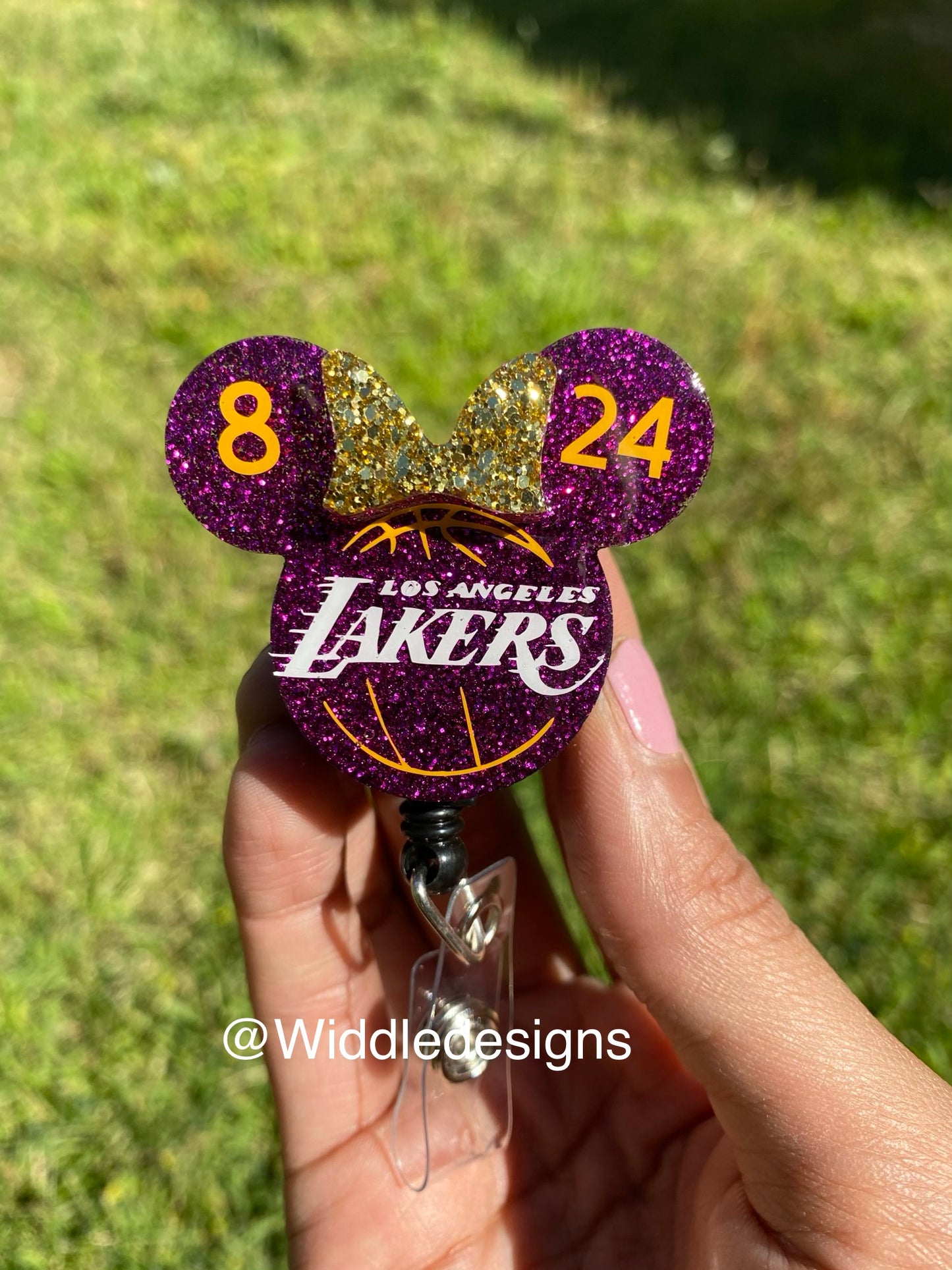 Custom personalized Los Angeles basketball keychain, bag accessory, frontline badge reel