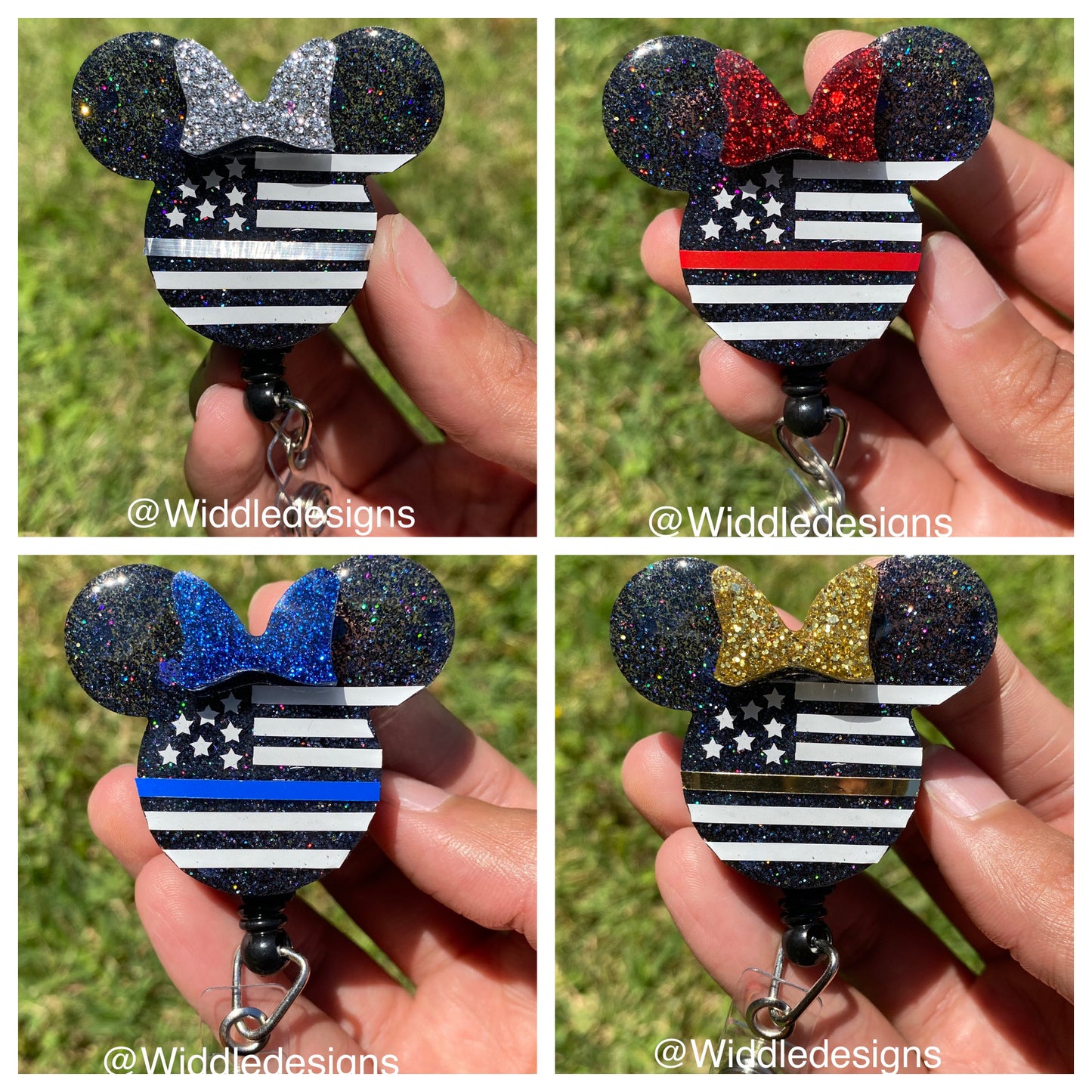 Thin line corrections, firefighter, police, dispatcher mouse head keychain, bag accessory, frontline badge reel holder