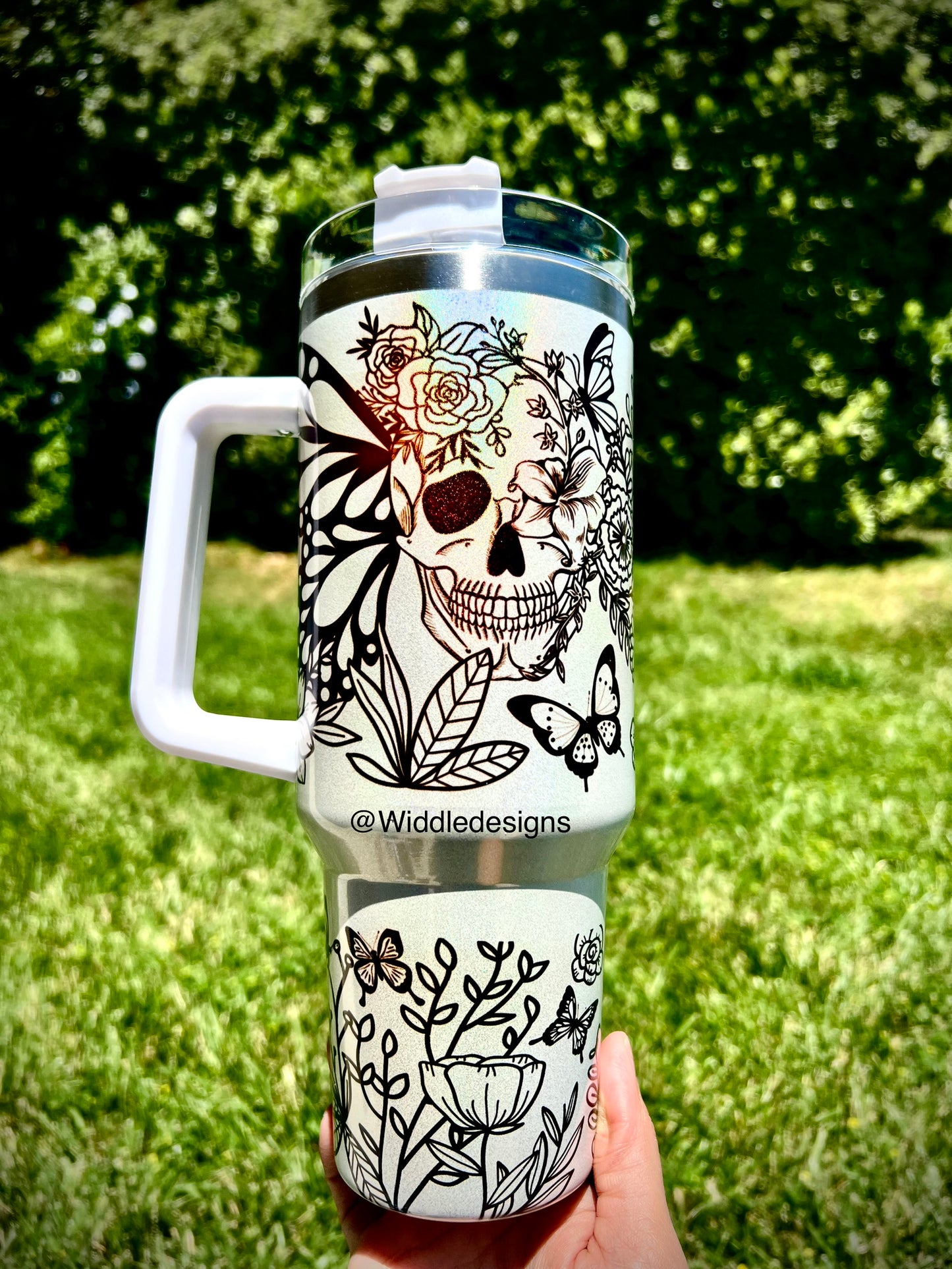 40oz floral skeleton wrap double insulated metal tumbler with handle